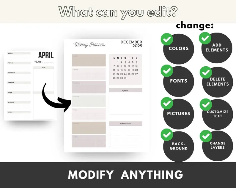 2026 Editable Calendar Weekly, Monthly, & Yearly - Image 3