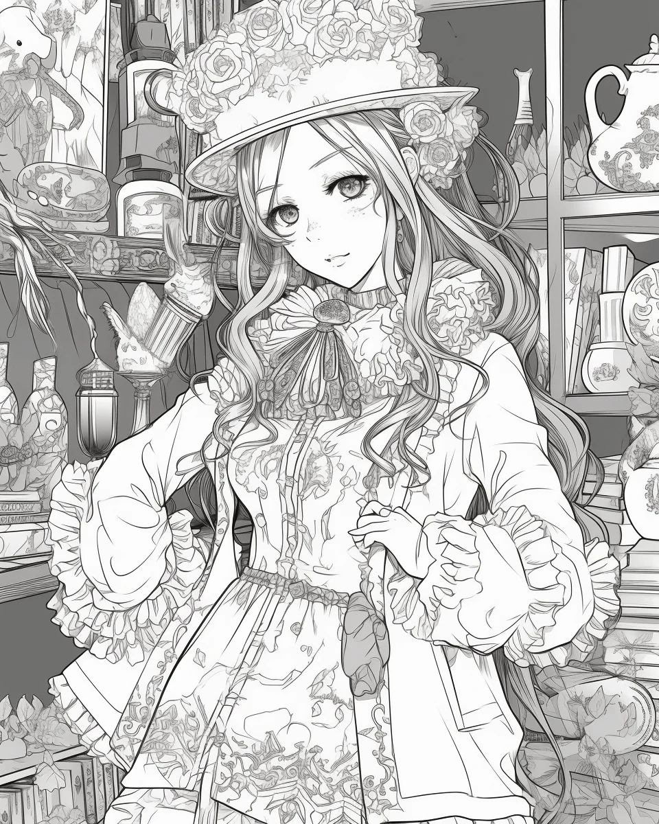 85 Fashion Girl Anime Coloring Book with Resell Rights (Printable) - Image 13