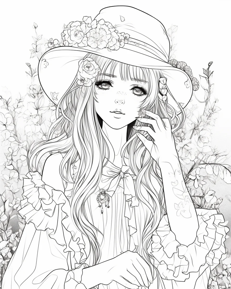 85 Fashion Girl Anime Coloring Book with Resell Rights (Printable) - Image 14