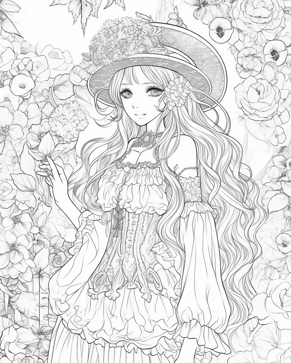85 Fashion Girl Anime Coloring Book with Resell Rights (Printable) - Image 16
