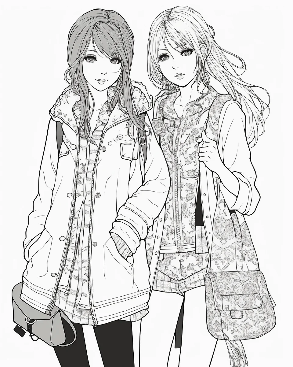 85 Fashion Girl Anime Coloring Book with Resell Rights (Printable) - Image 19