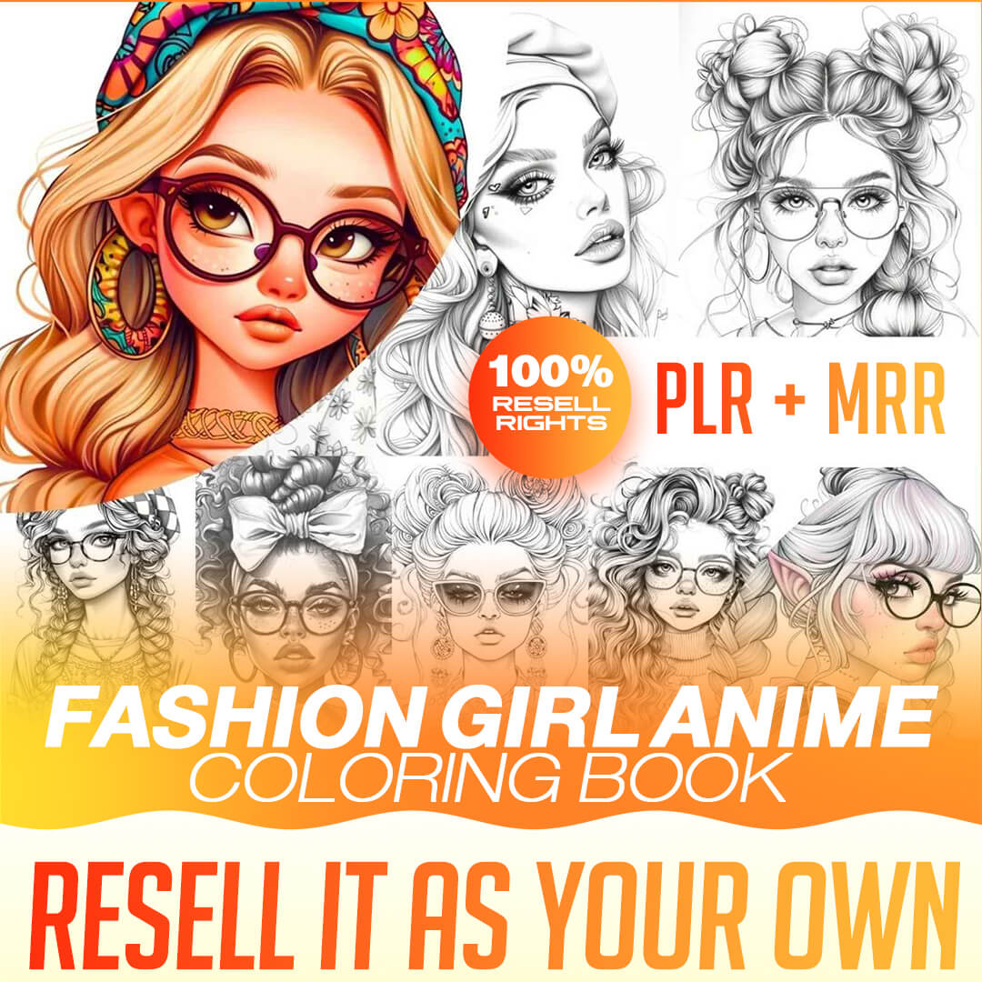 85 Fashion Girl Anime Coloring Book with Resell Rights (Printable) - Image 4