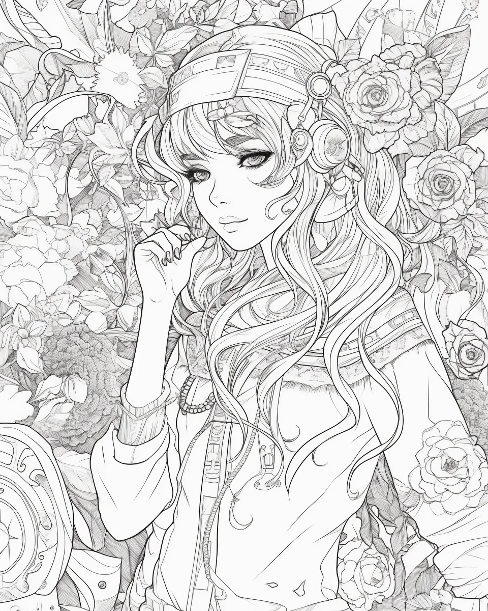 85 Fashion Girl Anime Coloring Book with Resell Rights (Printable) - Image 7