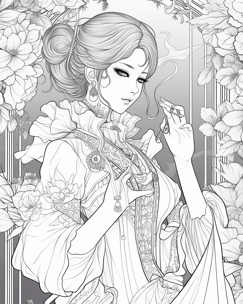 85 Fashion Girl Anime Coloring Book with Resell Rights (Printable) - Image 9