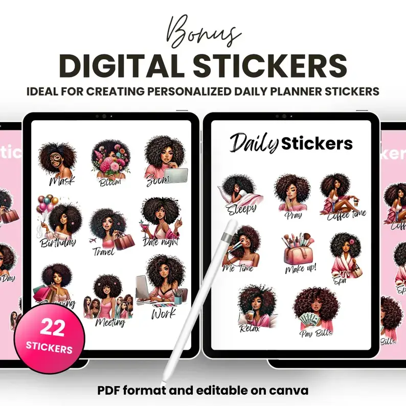 Aesthetic Girl Digital Planner +  22 Beautiful Digital Stickers (with Resell Rights) - Image 3
