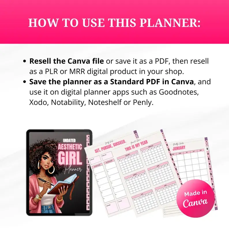 Aesthetic Girl Digital Planner +  22 Beautiful Digital Stickers (with Resell Rights) - Image 7